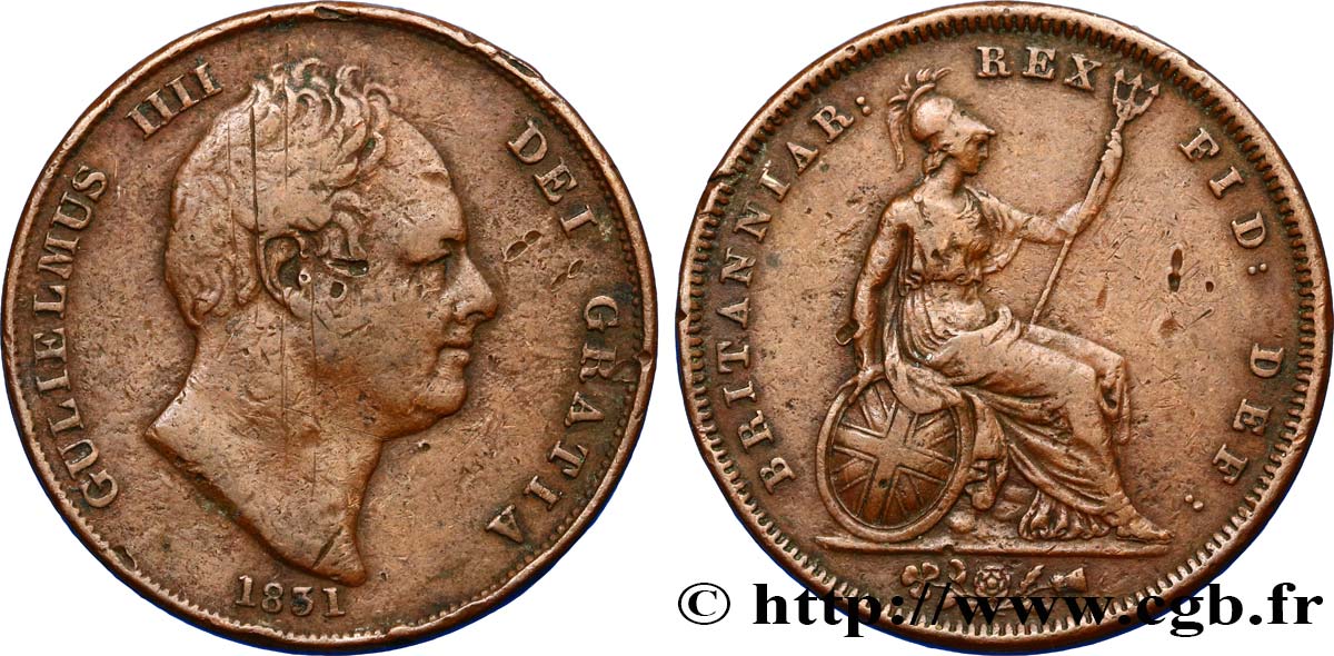 UNITED KINGDOM 1 Penny Guillaume IV 1831  VF 
