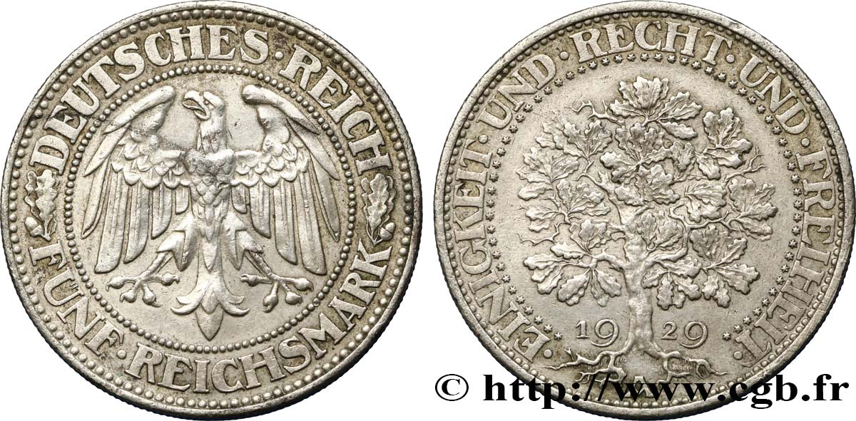 ALLEMAGNE 5 Reichsmark 1929 Berlin SUP 
