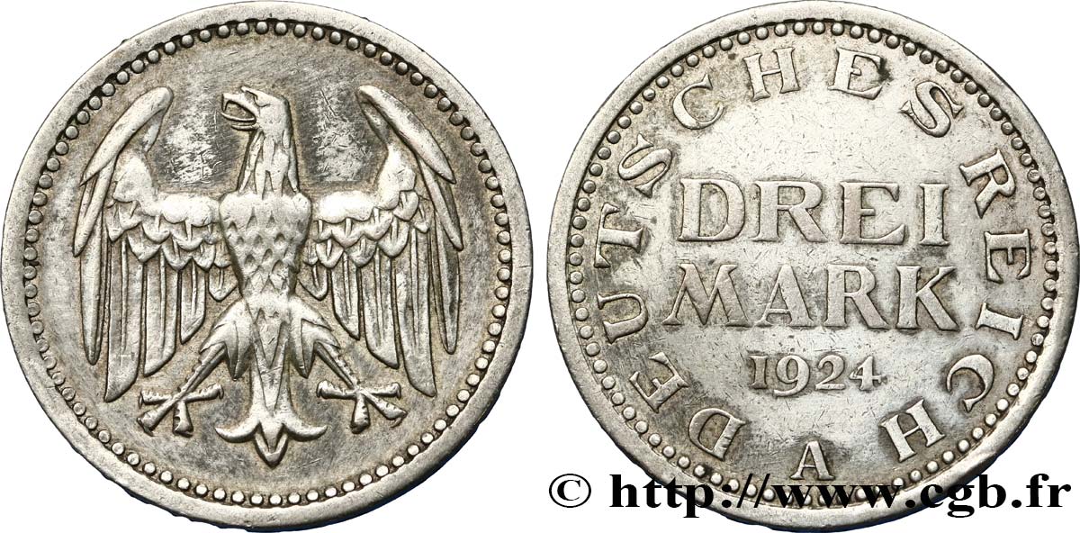 DEUTSCHLAND 3 Mark 1924 Berlin SS 