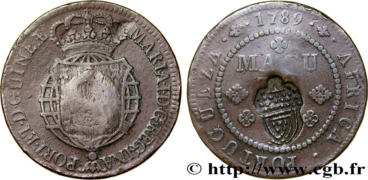 ANGOLA 1/2 Macuta Marie Ier avec contremarque de 1837 1789  q.BB 