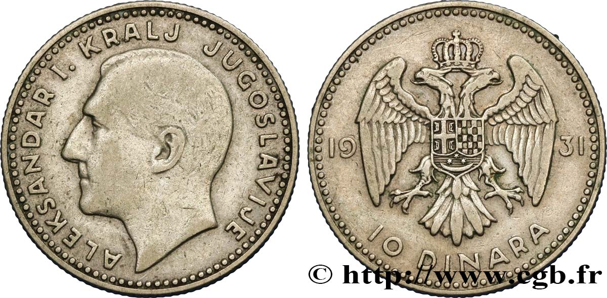 YUGOSLAVIA 10 Dinara Alexandre Ier 1931 Londres q.BB 