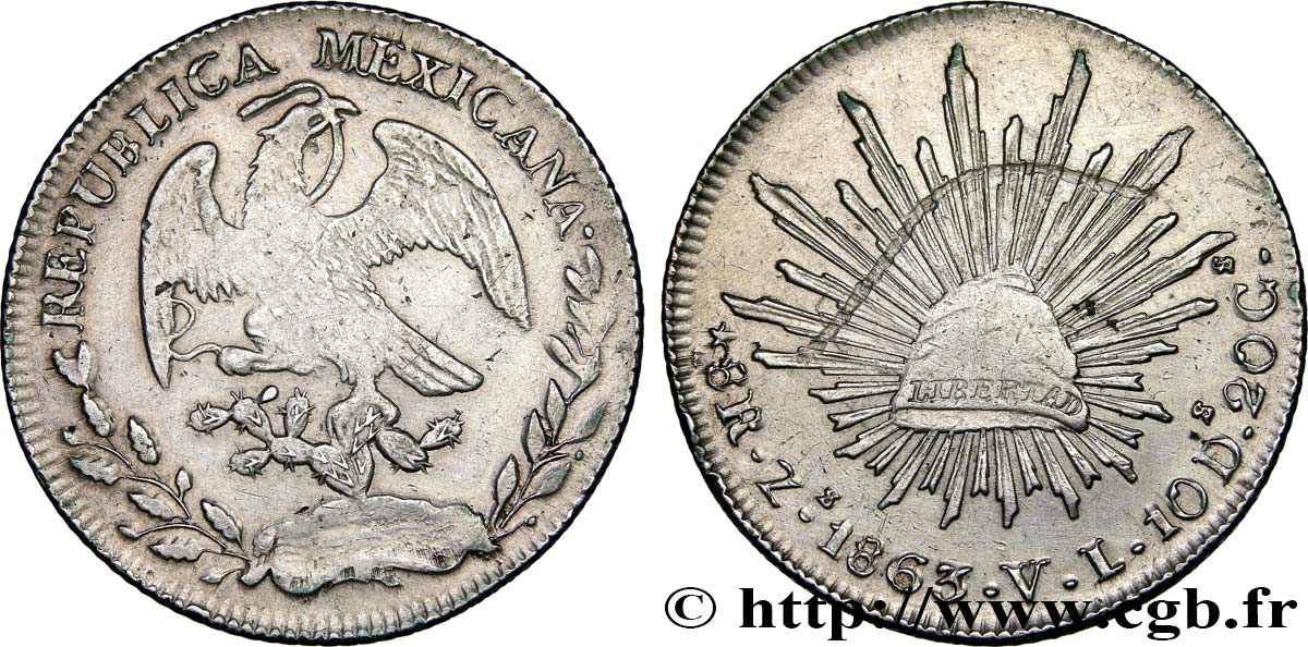 MEXICO 8 Reales 1863 Zacatecas XF 
