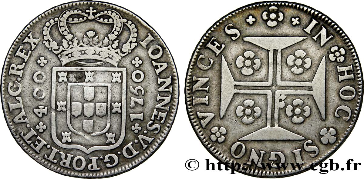 PORTUGAL 400 Reis Jean V 1750  VF 