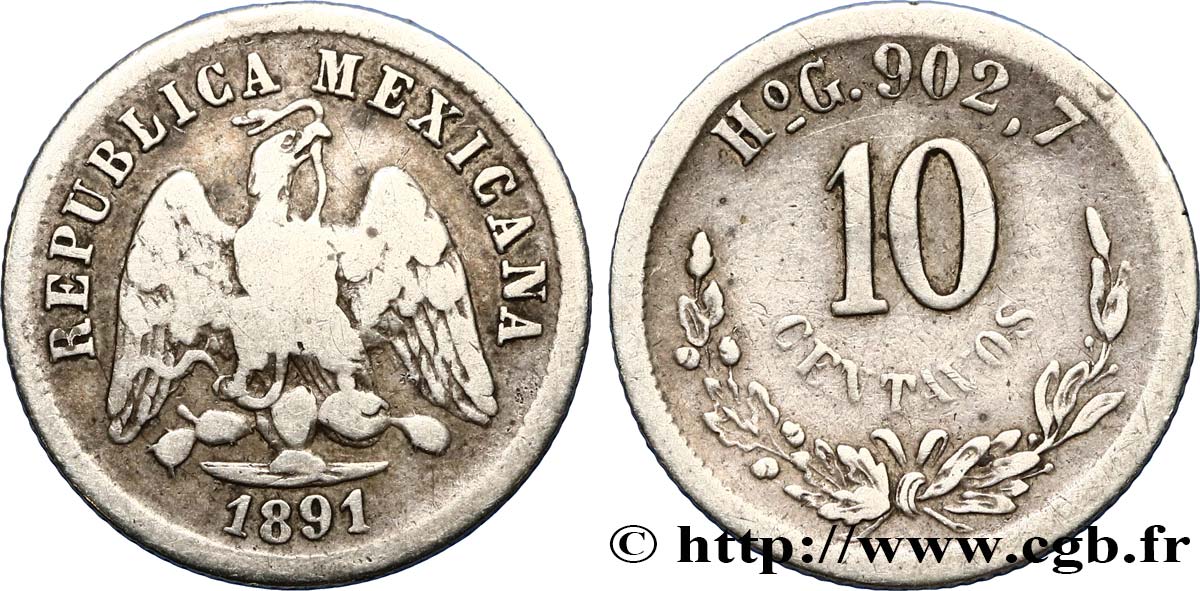 MEXIQUE 10 Centavos 1891 Hermosillo TB+ 