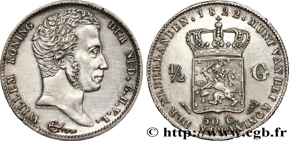 ROYAUME DES PAYS-BAS - GUILLAUME Ier 1/2 Gulden 1822 Utrecht EBC 