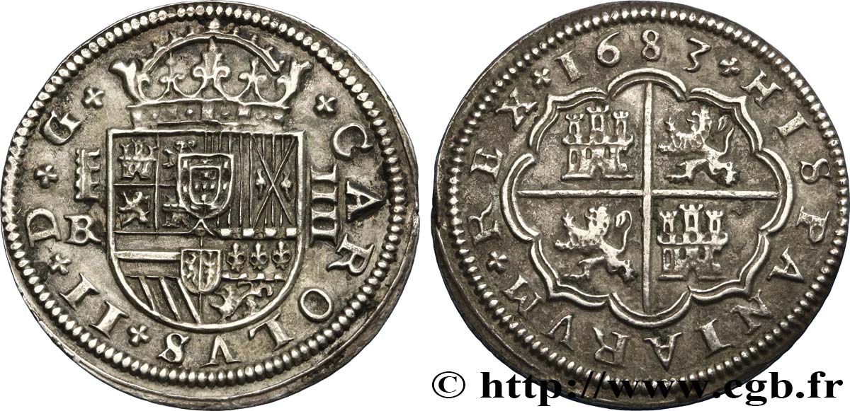 ESPAGNE - ROYAUME D ESPAGNE - CHARLES II 4 Reales 1683 Ségovie TTB+ 