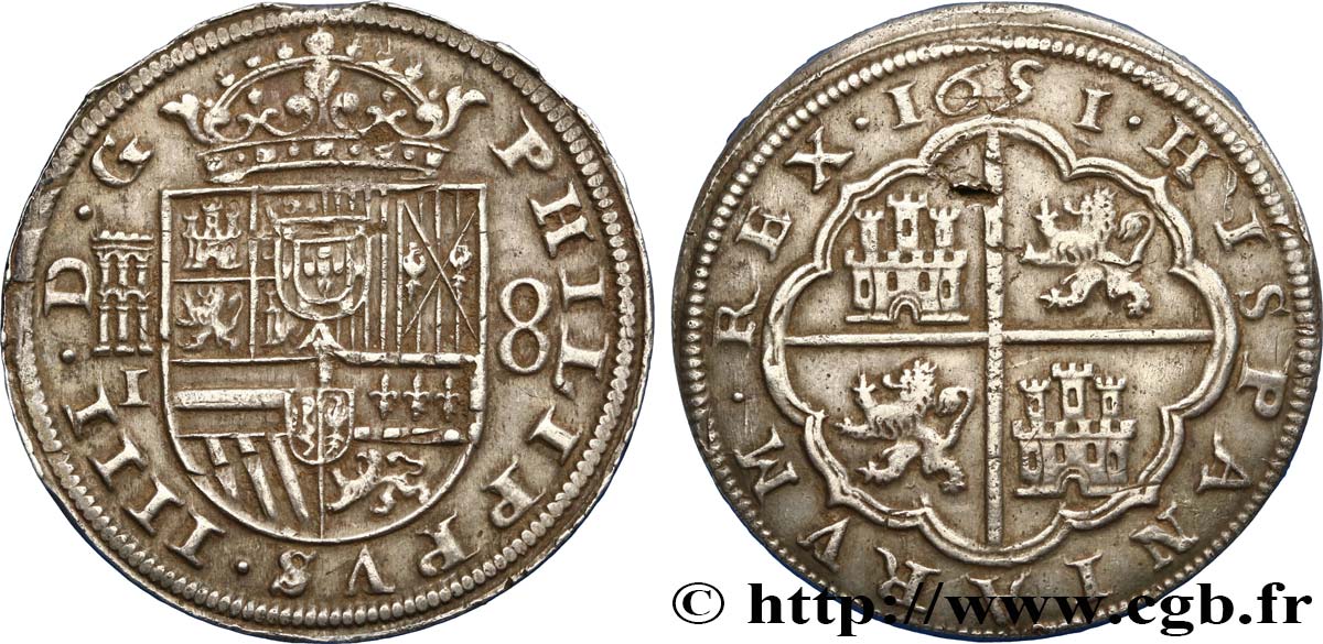SPAIN - KINGDOM OF SPAIN - PHILIP IV 8 Reales 1651 Ségovie AU/AU 