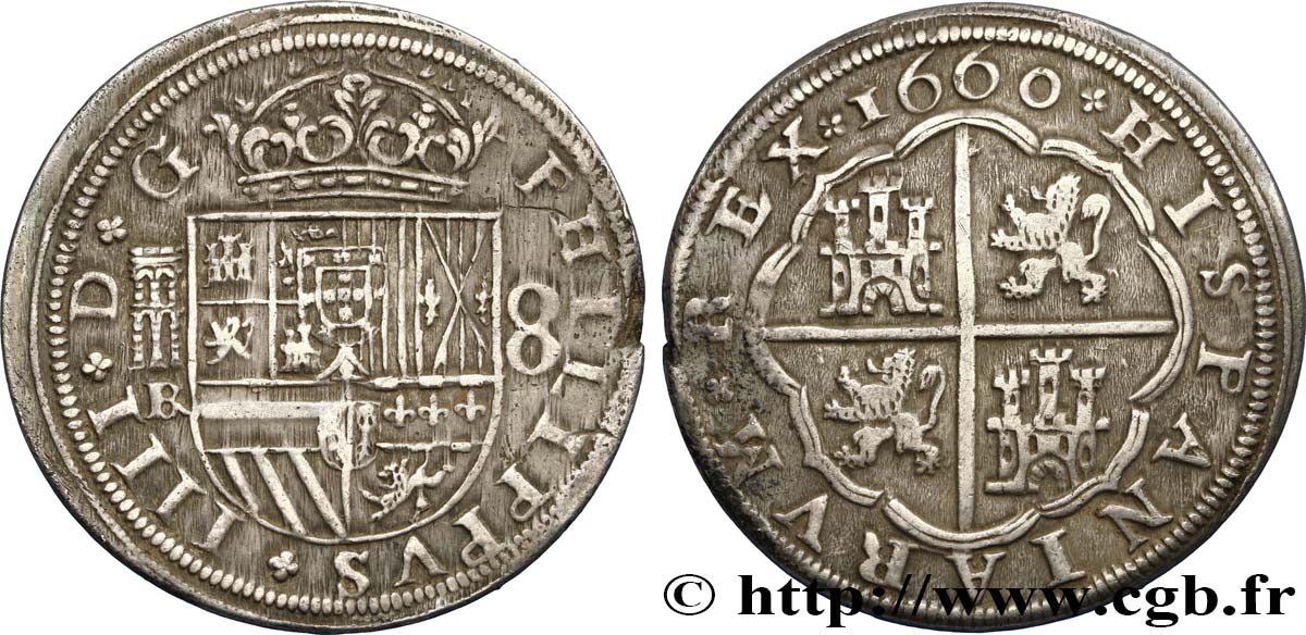 ESPAGNE - ROYAUME D ESPAGNE - PHILIPPE IV 8 Reales 1660 Ségovie TTB+ 