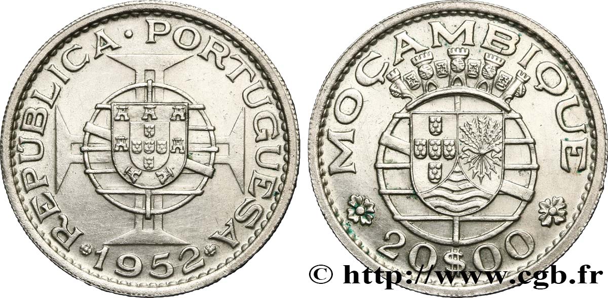 MOZAMBIK 20 Escudos colonie portugaise du Mozambique 1952  VZ 