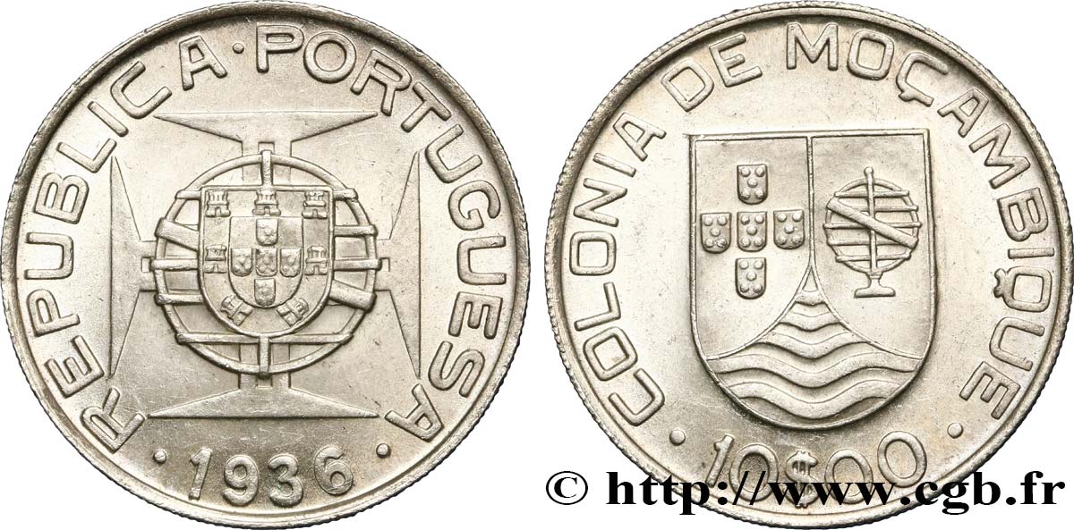 MOZAMBIQUE 10 Escudos colonie portugaise du Mozambique 1936  EBC 