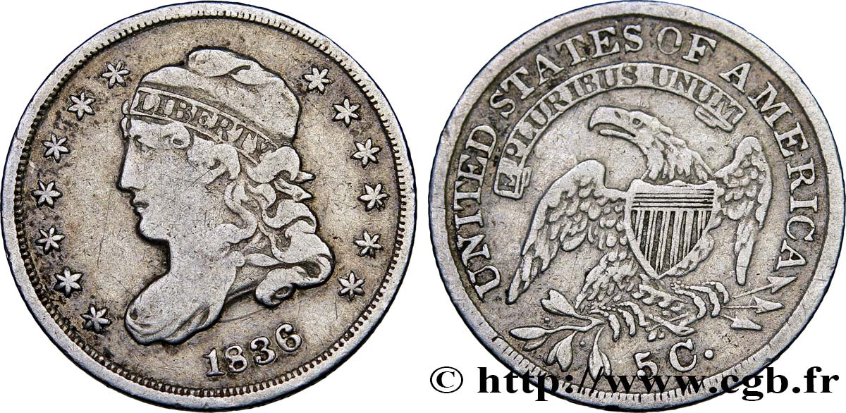STATI UNITI D AMERICA 5 Cents “capped bust” 1836 Philadelphie q.BB/BB 