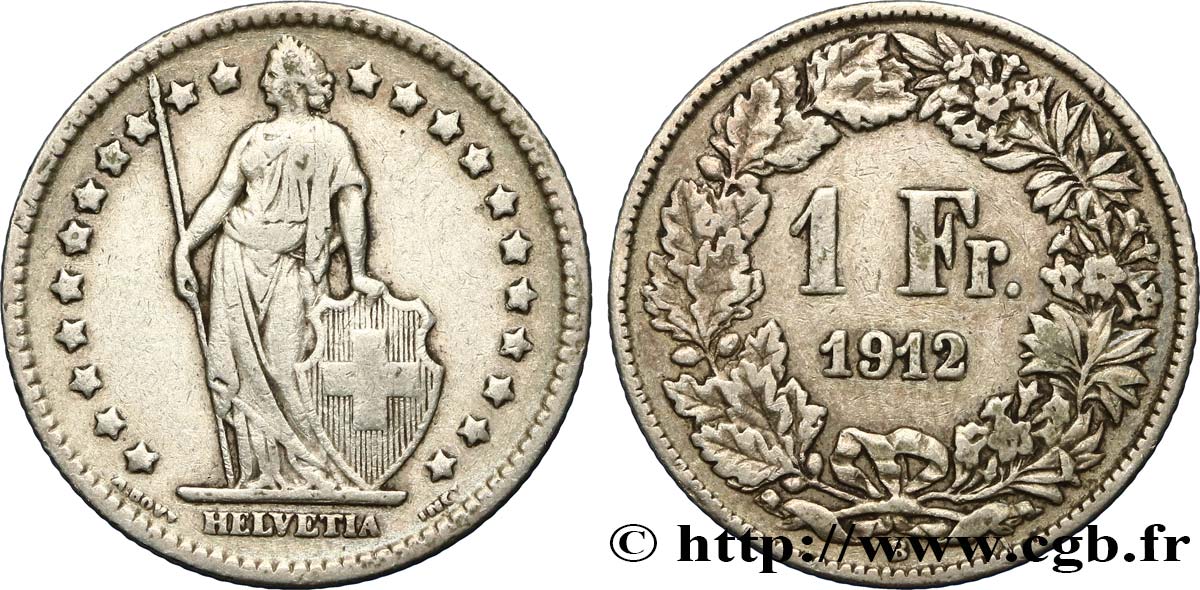 SUIZA 1 Franc Helvetia 1912 Berne MBC 