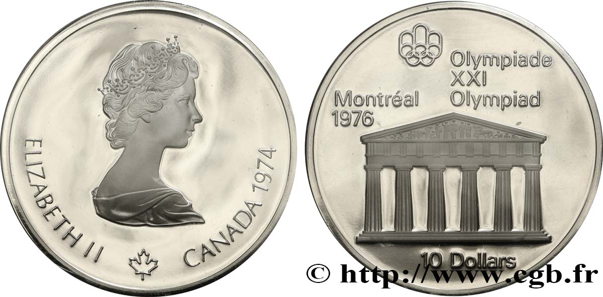 KANADA 10 Dollars Proof JO Montréal 1976 temple de Zeus 1974  ST 