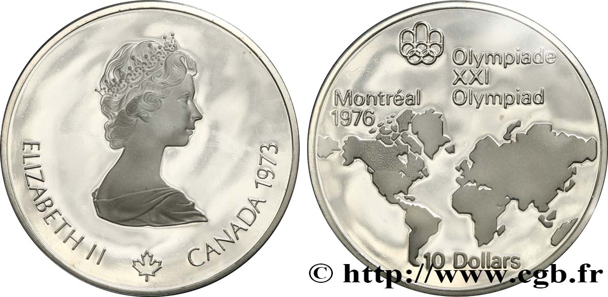 KANADA 10 Dollars Proof JO Montréal 1976 carte du Monde / Elisabeth II 1973  ST 