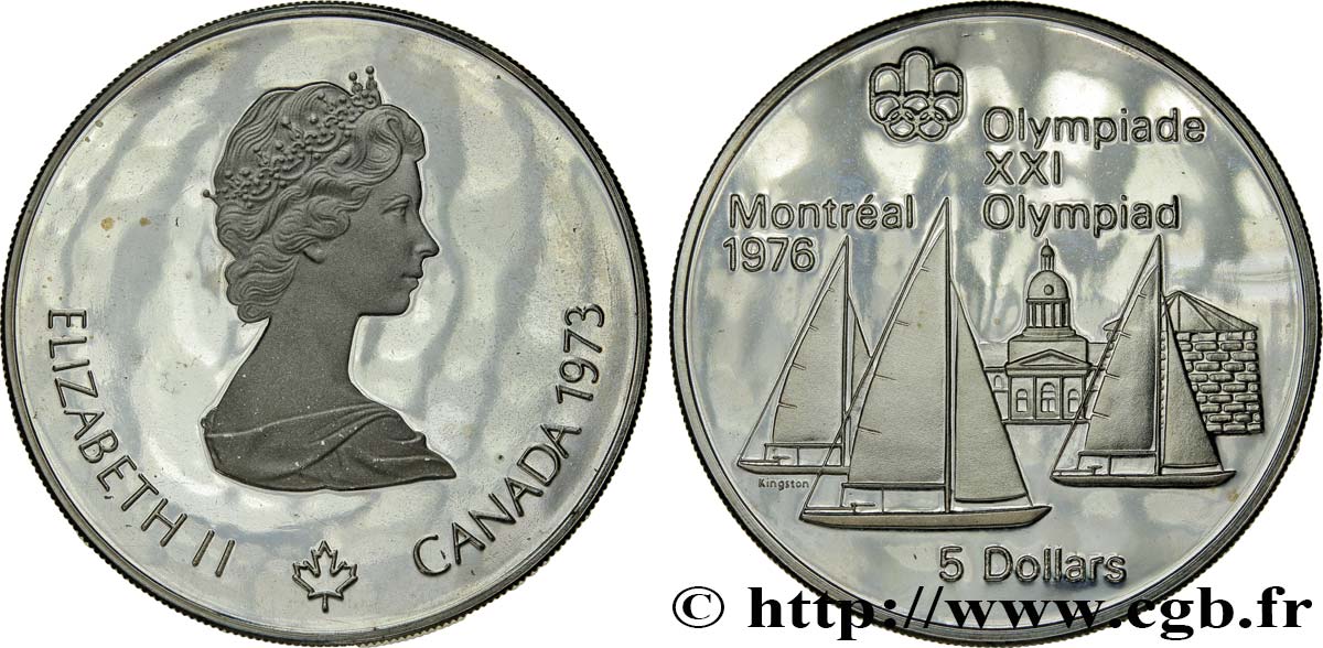 KANADA 5 Dollars Proof JO Montréal 1976 voiliers 1973  fST 