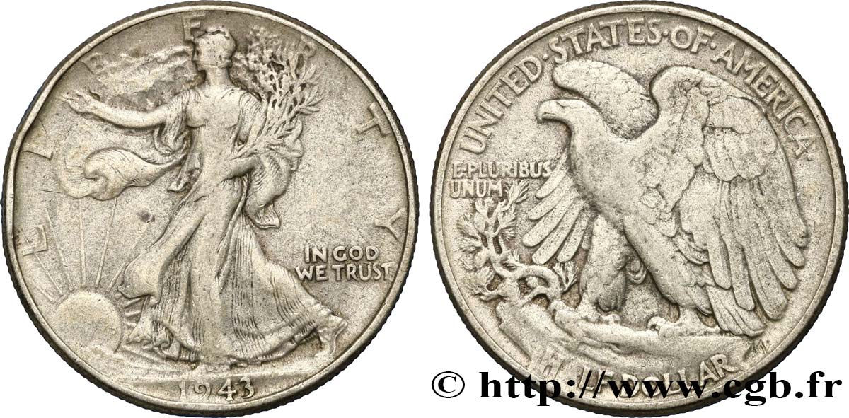 UNITED STATES OF AMERICA 1/2 Dollar Walking Liberty 1943 Philadelphie VF 