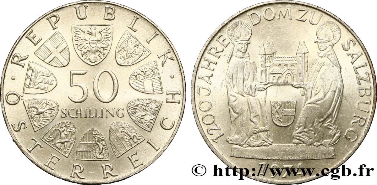 AUSTRIA 50 Schilling 1200e anniversaire du Dôme de Salzbourg 1974  MS 