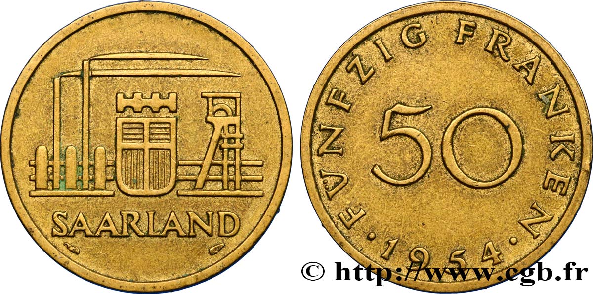 SAARLAND 50 Franken 1954 Paris XF 