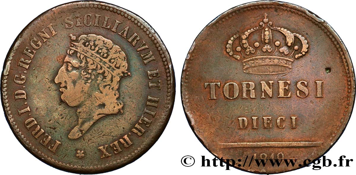 ITALY - KINGDOM OF TWO SICILIES 10 Tornesi Ferdinand Ier 1819  VF 