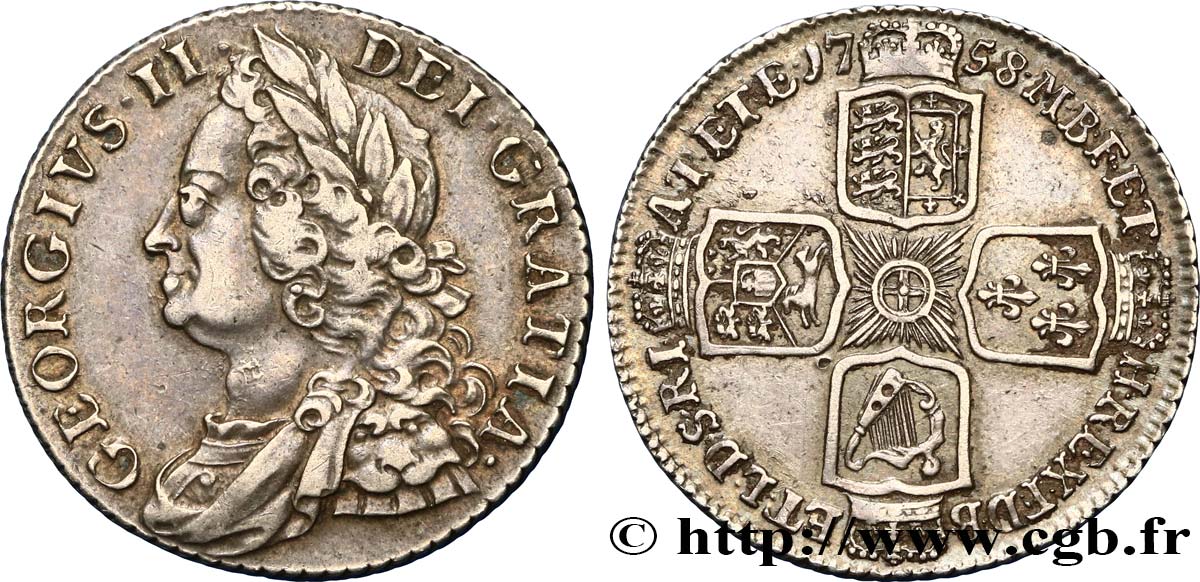 GRANDE-BRETAGNE - GEORGES II 1 Shilling 1758 Londres TTB/TTB+ 