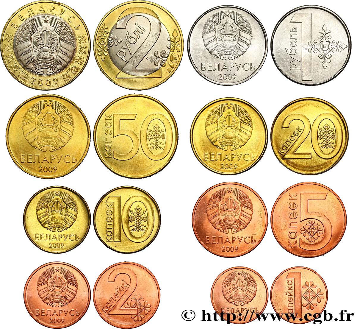 BIELORUSIA Lot de 8 monnaies 2009 2009  SC 