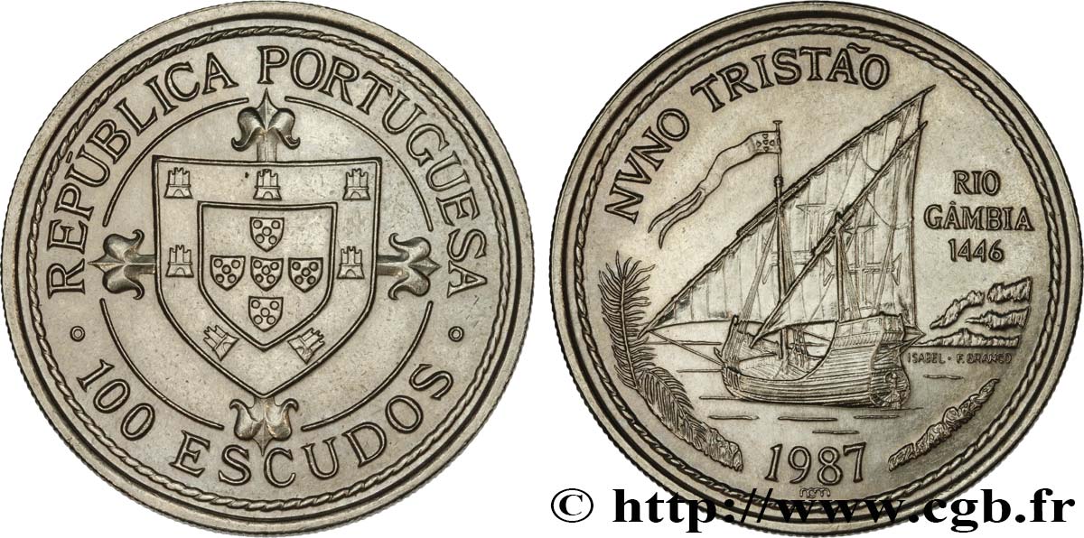 PORTOGALLO 100 Escudos Découverte du fleuve Gambie en 1446 par Nuno Tristao 1987  SPL 