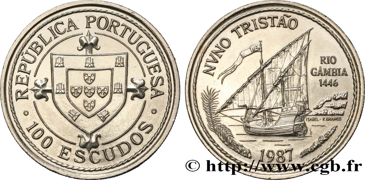 PORTUGAL 100 Escudos Découverte du fleuve Gambie en 1446 par Nuno Tristao 1987  VZ 
