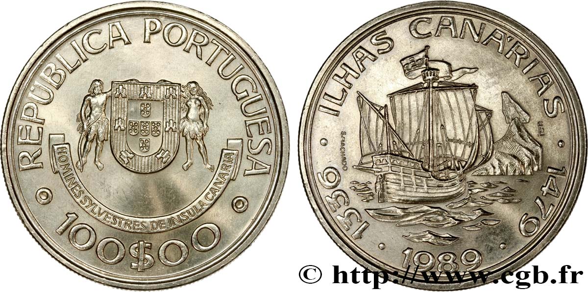 PORTOGALLO 100 Escudos découverte des îles Canaries 1989  MS 