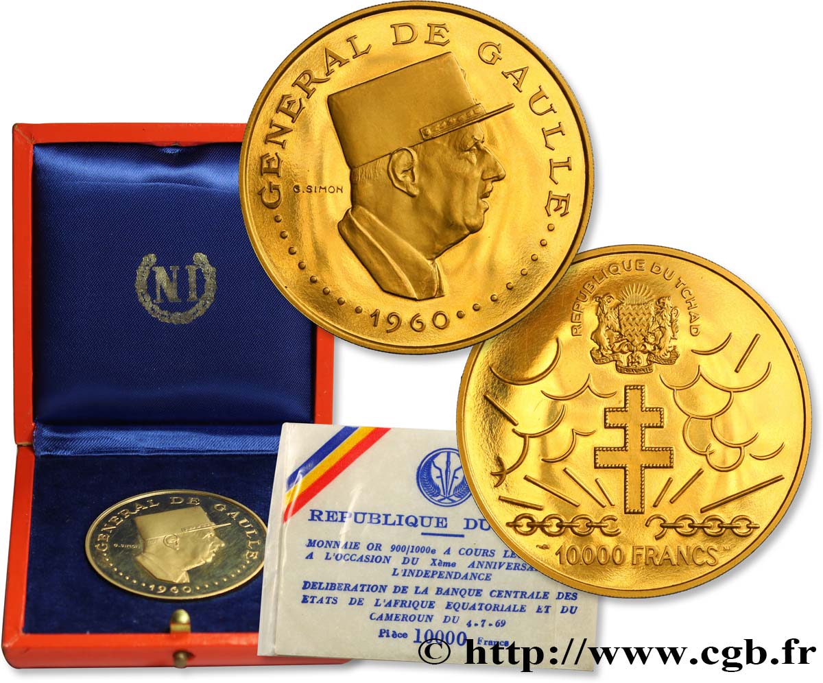 CIAD 10 000 Francs or - 10e anniversaire de l’indépendance 1970 Paris MS 
