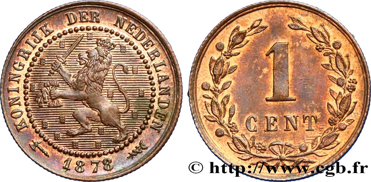 NETHERLANDS 1 Cent lion couronné 1878 Utrecht MS 