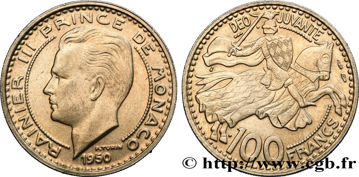 MONACO 100 Francs Rainier III / chevalier Grimaldi 1950 Paris q.SPL 