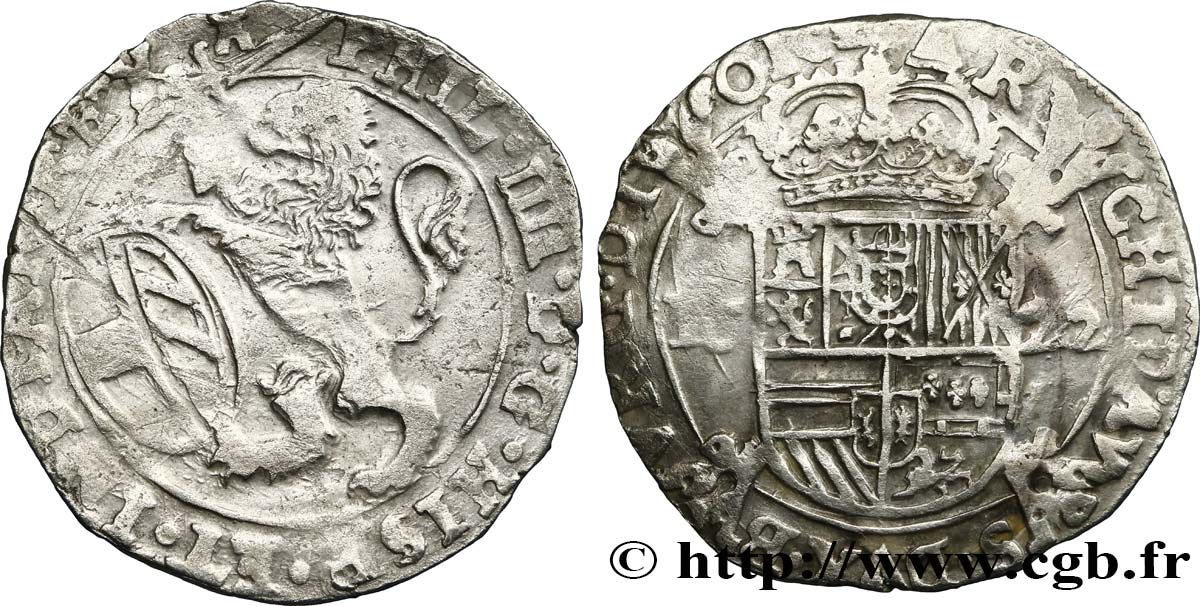 PAYS-BAS ESPAGNOLS - TOURNAISIS - PHILIPPE IV Escalin au lion 1622 Tournai q.BB 