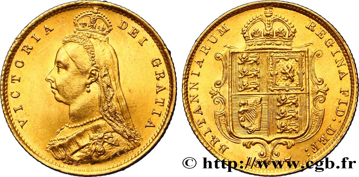 UNITED KINGDOM 1/2 Souverain Victoria “buste du jubilé” 1887 Londres MS 