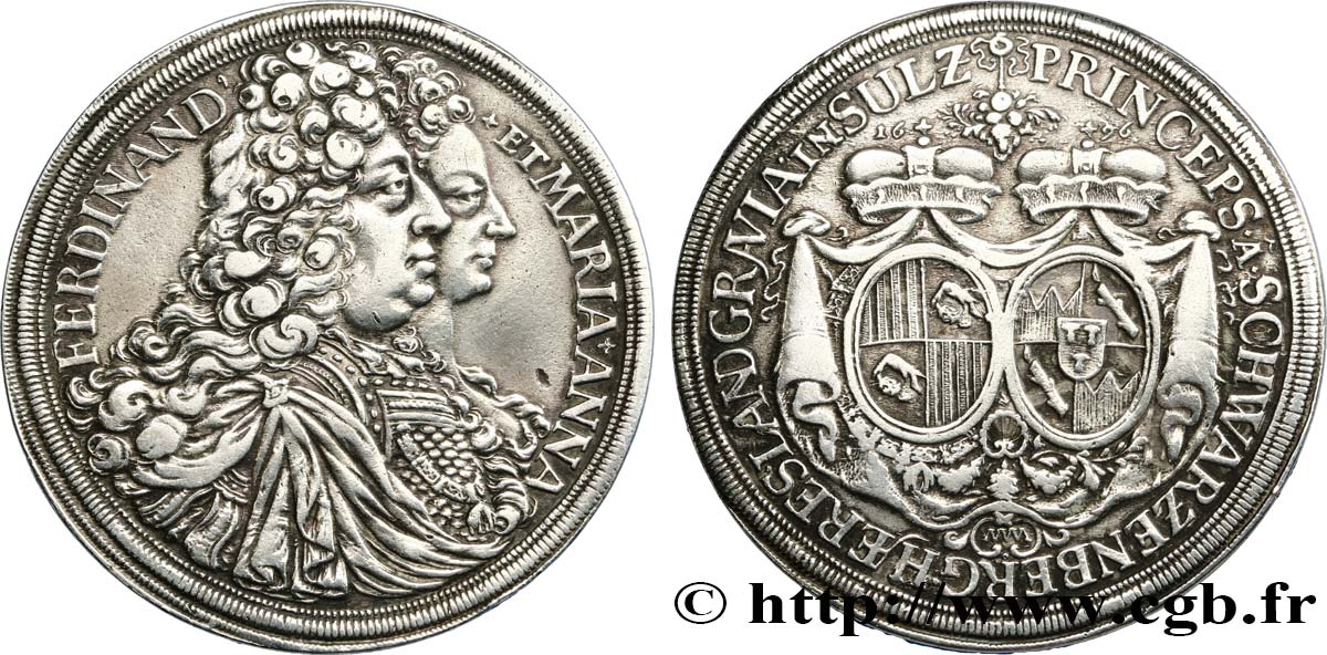 GERMANY - SCHWARZENBERG Thaler Ferdinand Guillaume Eusèbe et Marie Anne 1696  XF 