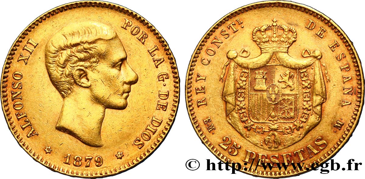 SPAIN 25 Pesetas Alphonse XII 1879 Madrid XF 