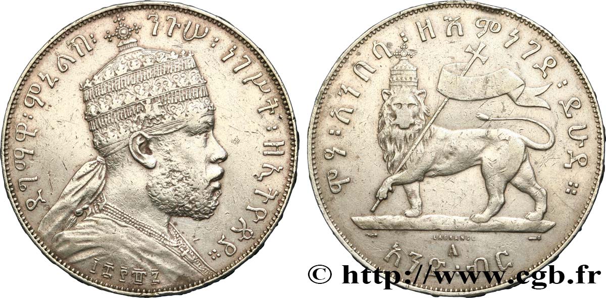 ETIOPIA 1 Birr roi Menelik II EE1887 1895 Paris BB 