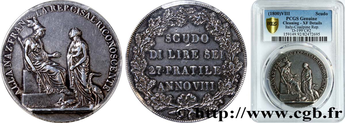 ITALIA - REPUBLICA CISALPINA Scudo de 6 lires 1800 Milan MBC PCGS