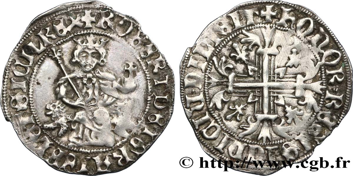 ITALY - KINGDOM OF NAPLES - ROBERT OF ANJOU Carlin d argent au nom de Robert d’Anjou n.d. Naples AU/XF 