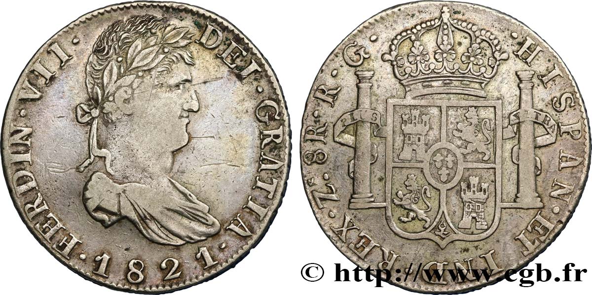MESSICO 8 Reales Ferdinand VII 1821 Zacatecas BB 
