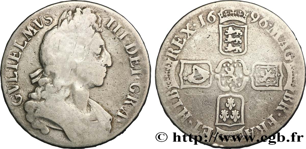 ROYAUME-UNI 1 Crown Guillaume III 1696  TB 