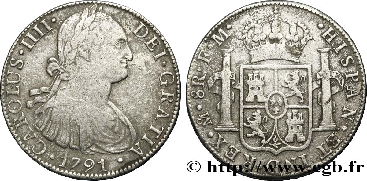 MÉXICO 8 Reales Charles IV 1791 Mexico BC+ 