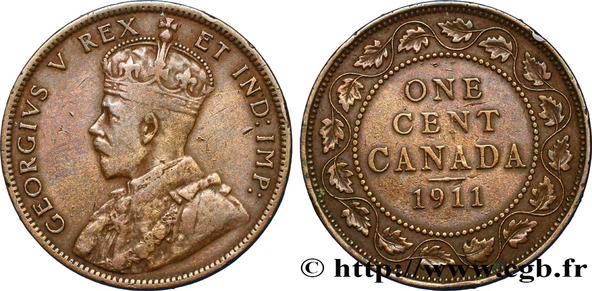 CANADA 1 Cent Georges V 1911  VF 