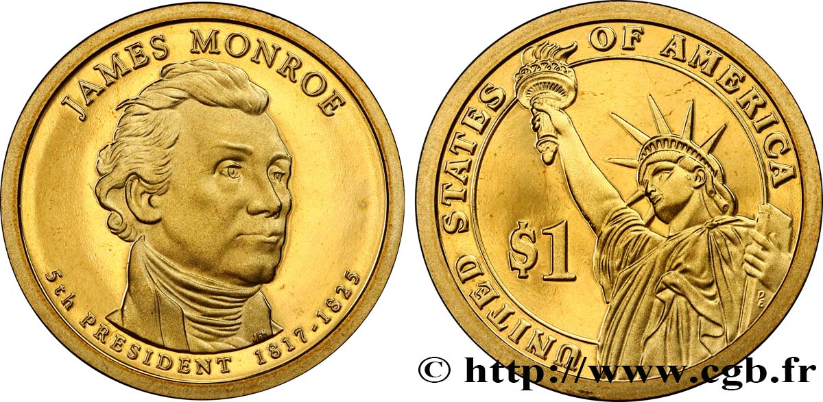 UNITED STATES OF AMERICA 1 Dollar James Monroe Proof 2008 San Francisco MS 