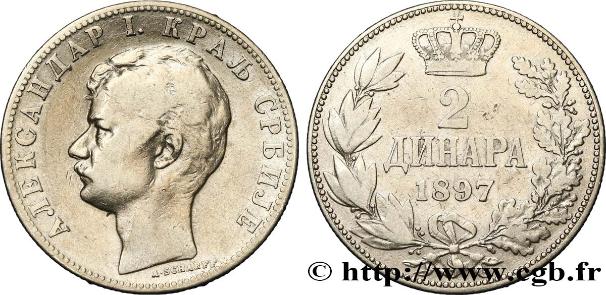 SERBIA 2 Dinara Alexandre Ier 1897  BC+ 