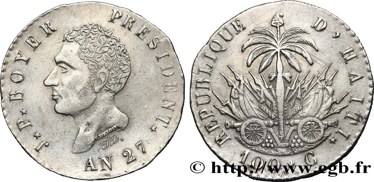 HAÏTI 100 Centimes Jean-Pierre Boyer an 27 1830  TTB+ 