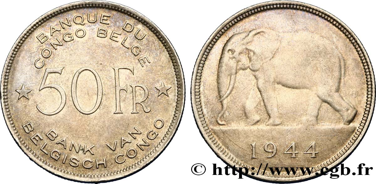 BELGIAN CONGO 50 Francs 1944  AU/XF 
