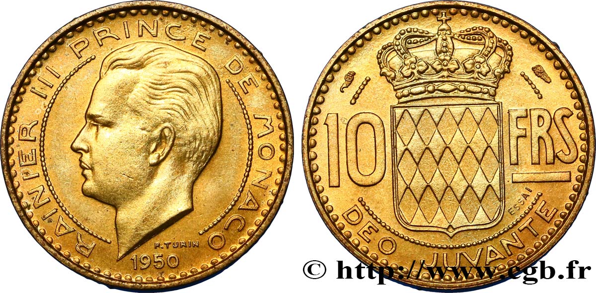 MONACO Essai de 10 Francs prince Rainier III 1950 Paris SPL 