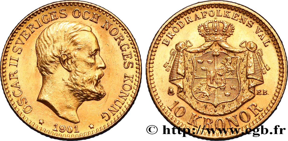 SUECIA 10 Kronor Oscar II 1901 Stockholm EBC 