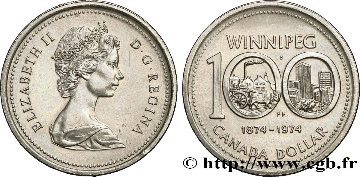 CANADá
 1 Dollar Elisabeth II / centenaire de Winnipeg 1974  EBC 