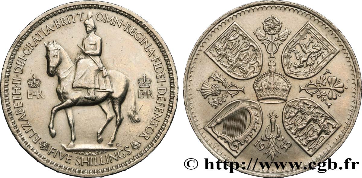 VEREINIGTEN KÖNIGREICH 5 Shillings Couronnement d’Elisabeth II 1953  VZ 
